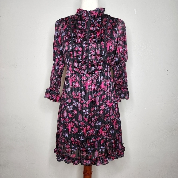 Urban Outfitters Maisy Mock Neck Floral Mini Dress Size Medium - Picture 1 of 16